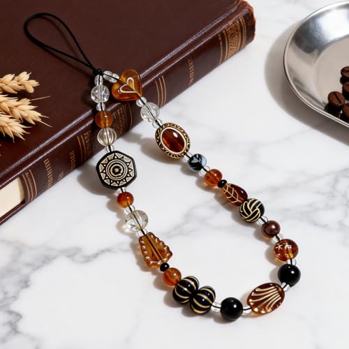 Cute Beaded Camera Wrist Strap for Phone, Digital Camera Charm Lanyard, Pearl Beaded Chain for Bag Keychain Gift - color: Brown Bead 2