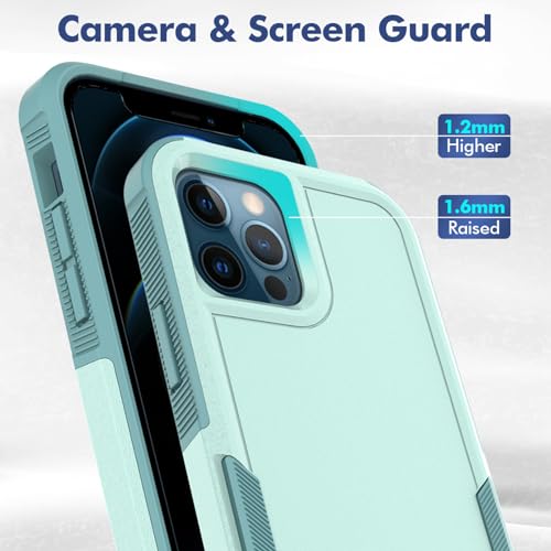for iPhone 12 / iPhone 12 PRO Case: Dual Layer Protective Heavy Duty Cell Phone Case Shockproof Rugged Bumper Tough with Screen Protector - Military Grade Drop Tested for iPhone 12/12 PRO, Green - color: Mint Green (PC) + Mint Green (TPU)
