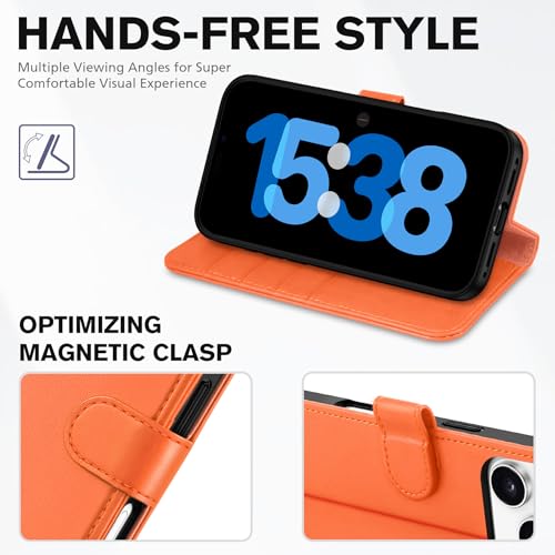 TUCCH Wallet Case for iPhone 17 Pro (6.3") 2025, 4 Card Slots, Orange | RFID Blocking, Viewing Stand, Shockproof TPU Shell, PU Leather, Magnetic Closure, Protective Folio Flip Cover - color: Orange