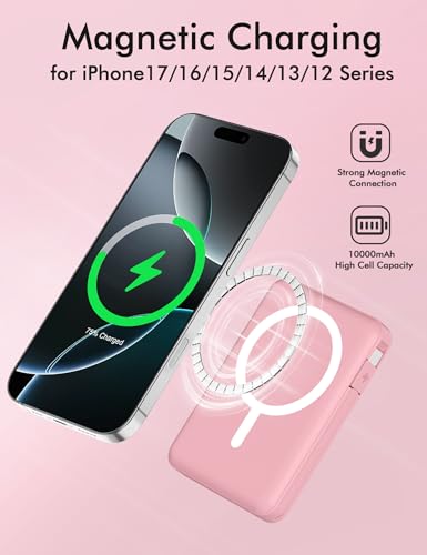 podoru for Magsafe Power Bank, 10000mAh Magnetic Portable Charger - color: Pink