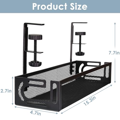 Cable Management Under Desk, Under Desk Cable Management Tray - color: Black, size: 15.3'' (1 Pack)