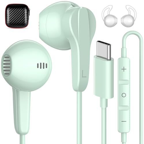 USB C Headphones Magnetic Wired Earbuds with Mic Volume Control 4ft Green - color: Green