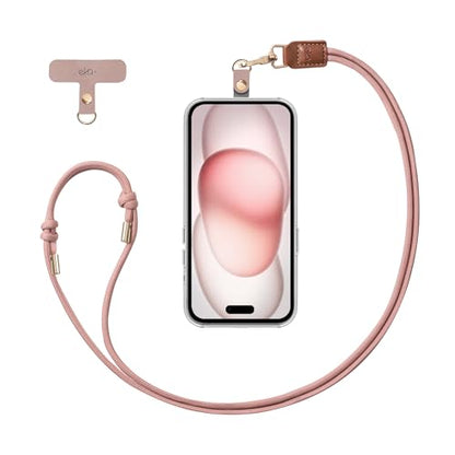 EKAX Phone Lanyard, 1x Customizable Crossbody Neck Phone Strap, 1x Removable PU Leather Tab, Hands-Free Holder for Cell Phones, Earphones, Badges & Keys, Travel Essentials Accessories (Rose Pink) - color: Rose Pink