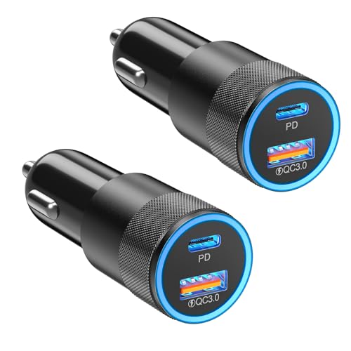2Pack Car Chargers, Dual Ports USB C & USB-A Cigarette Lighter Adapter - color: 2-Pack