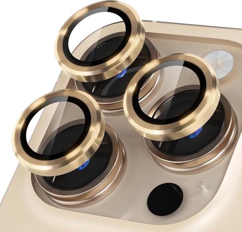 Camera Protector Metal Ring for iPhone 16 Pro/iPhone 16 Pro Max HD Tempered Glass Individual Lens Protective Cover, Gold - color: Gold