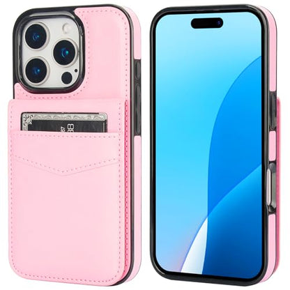 KIHUWEY for iPhone 16 Pro Wallet Case Card Holder Kickstand, Pink | Credit Card Slots, PU Leather, Magnetic Clasp, Flip Heavy Duty Protection Cover for Men and Women - color: Pink