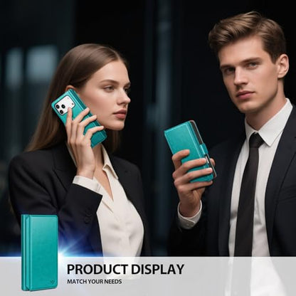 Compatible with iPhone 17 Pro Case Wallet with Card Holder [9 Card Slot] Women Men,RFID Blocking Luxury PU Leather Phone Case Flip Folio Protector Cover Credit Card Slot Kickstand,Blue Green - color: Blue Green, size: iPhone 17 Pro