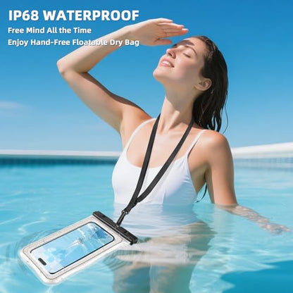 Waterproof Phone Pouch, IP68 Floating Waterproof Phone Case, Dry Bag Beach Essentials with Adjustable Lanyard for iPhone 16 Pro Max /15 Pro/Galaxy S24 S23, Up to 7.0'', Flash Silver, 1 Pack