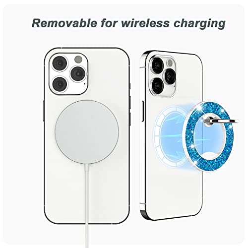 Magnetic Phone Ring Holder for magsafe, Glitter Magnetic Grip Compatible with iPhone 17 16 15 14 13 12 Pro max,Pro,Plus,Mini Mag Safe Pixel 10 Series Accessories,Adjustable Kickstand,Teal - color: Teal
