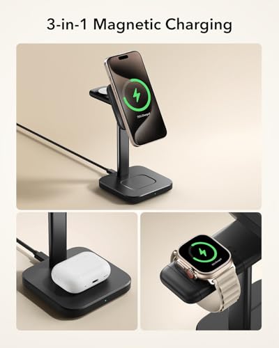 ESR 3 in 1 Wireless Charging Station, for Magsafe Charger Stand - color: Black
