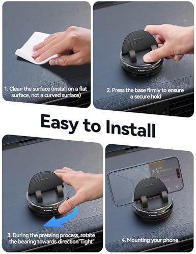 JOYROOM Car Phone Mount, [360° Rotation+Thick Case Friendly] Cell Phone Car Holder with Adjustable Spring Clip, Anti-Slip Silicone Universal Dashboard phone holder for Car for iPhone, Smartphones, GPS - color: Titanium Black