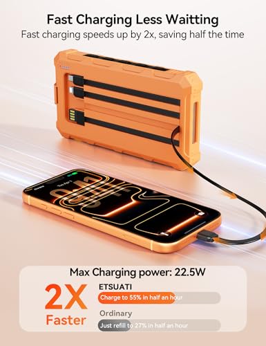Solar Charger Portable Power Bank 20000mah External Battery Pack for iphone - color: Orange