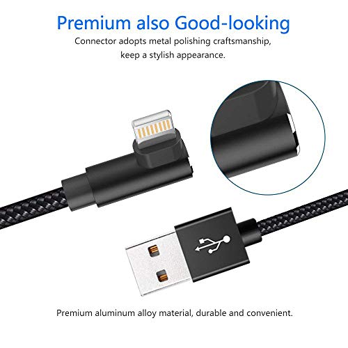 Hi-Mobiler Fast Charging Right Angle Lightning Cable, 3 Pack 3FT (Black)