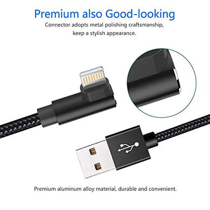 Hi-Mobiler Fast Charging Right Angle Lightning Cable, 3 Pack 3FT (Black)