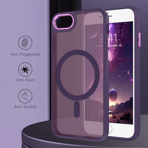 DUEDUE for iPhone 8 Plus Case, iPhone 7 Plus Case Magnetic[Compatible with Magsafe], Translucent Matte Back Protective Cover Anti-Scratch Shockproof Phone Cases for iPhone 8 Plus/7 Plus, Deep Purple - color: Deep Purple