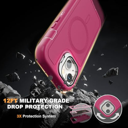 Follaroma for iPhone 13 Case with Stand & Built-in Camera Cover, MagSafe Compatible, Heavy-Duty Shockproof Protection, Magnetic & Rugged Phone Cover for iPhone 13 6.1'', Hot-Pink - color: Hot-pink