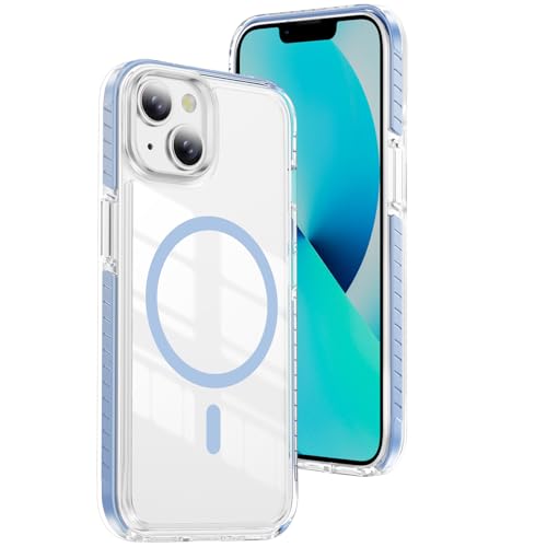 DEERLAMN Magnetic Clear Case for iPhone 13/iPhone 14 6.1-Inch, [Compatible with Magsafe][Anti-Yellowing] Transparent Slim Shockproof Protective Phone Cover, Blue - color: Blue, size: iPhone 13/14-6.1 Inch