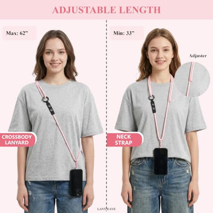 Adjustable Crossbody Phone Lanyard with Hanging Loops - color: Pink
