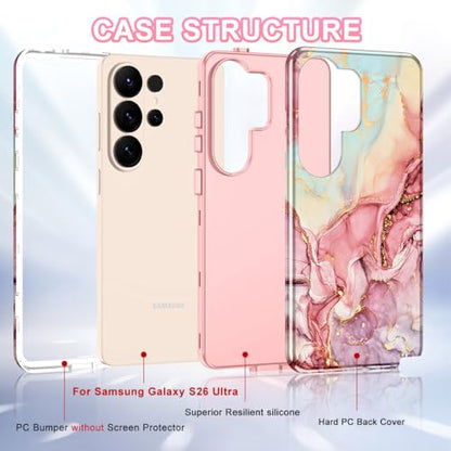 Btscase for Samsung Galaxy S26 Ultra Case, [Military Grade Drop Tested] Marble Pattern Design Slim Rugged Shockproof Women Girls Men Protective Anti-Scratch Cover, All Rose Gold - color: All Rose Gold, size: Samsung Galaxy S26 Ultra