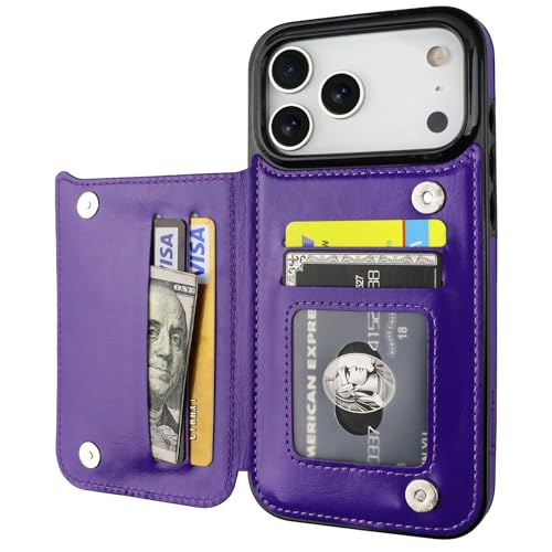 ONETOP for iPhone 17 Pro Max Wallet Case with Credit Card Holder,Purple | Kickstand,ID/Cash Holder,Case Wallet with Card Slots,Double Magnetic Clasp,Durable PU Leather Shockproof Cover for Women Men - color: Purple