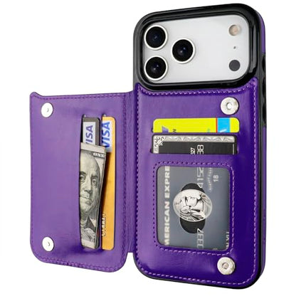 ONETOP for iPhone 17 Pro Max Wallet Case with Credit Card Holder,Purple | Kickstand,ID/Cash Holder,Case Wallet with Card Slots,Double Magnetic Clasp,Durable PU Leather Shockproof Cover for Women Men - color: Purple