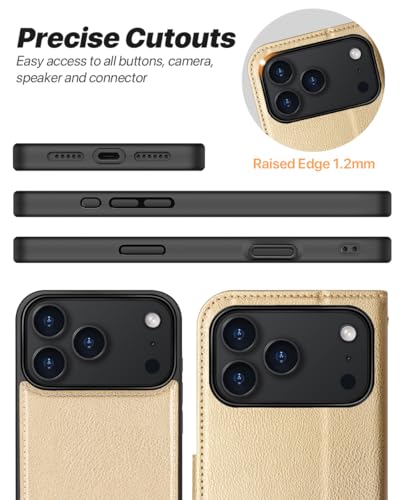 OCASE for iPhone 17 Pro Max Detachable Wallet Case with Card Holder, 2 in 1 PU Leather Flip Folio with RFID Blocking Stand Wrist Strap Shockproof Phone Cover 6.9 Inch 2025, Gold - color: Gold, size: iPhone 17 Pro Max