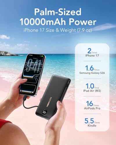 VEEKTOMX Portable Charger with Built-in Cables and AC Wall Plug, 10000mAh
