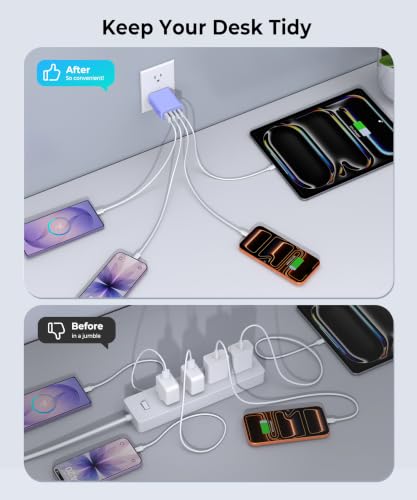 2 Pack 40W Fast USB C Charger Block, 4-Port PD Power Adapter Wall Charger - color: 40W 2Pack Orchid Purple