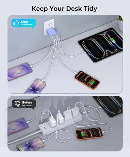 2 Pack 40W Fast USB C Charger Block, 4-Port PD Power Adapter Wall Charger - color: 40W 2Pack Orchid Purple