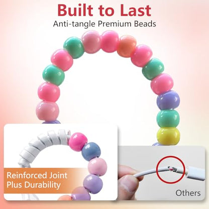 IIIZ 4-in-1 Beaded Charger 65W USB C Carplay Cable for iPhone Duo/18/Galaxy - color: Colorful