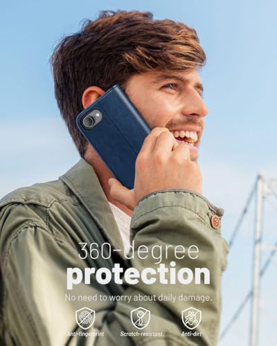 OCASE for iPhone 17e/iPhone 16e Wallet Case, Card Holder, Blue | RFID Blocking, Kickstand, Magnetic Closure, PU Leather Flip Folio, Shockproof TPU Shell, Protective Phone Cover (6.1") - color: Blue