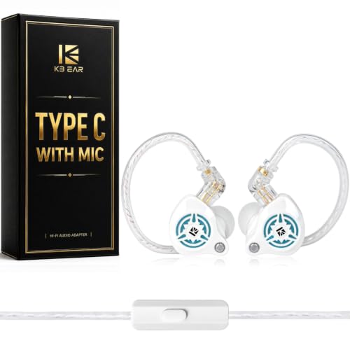 2026 Latest erabuds,KBEAR BK1 Wired Gaming Earbuds,10mm Single DD in Ear Monitor,HiFi Headset Wired Earbuds IEM Earphones with Detachable Cable for Gaming/Music/Video (White, Type C with mic) - color: D