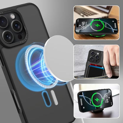 Magnetic Designed for iPhone 16 Pro Case 6.3" 2024, Black | [Compatible with Magsafe] [with Wallet & Card Holder] [Military Drop Protection] Slim Translucent Matte Phone Case - color: Black, size: iPhone 16 Pro
