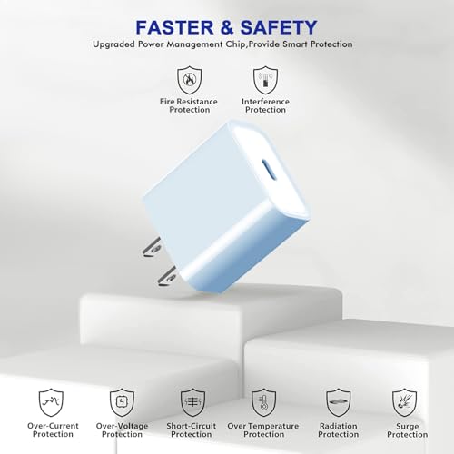 3Pack iPhone 17/16/15 Charge Block,USB C Charger, Blue Charger Adapter Plug - color: Blue