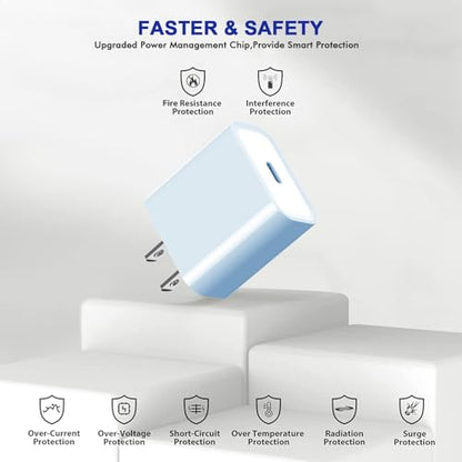 3Pack iPhone 17/16/15 Charge Block,USB C Charger, Blue Charger Adapter Plug - color: Blue