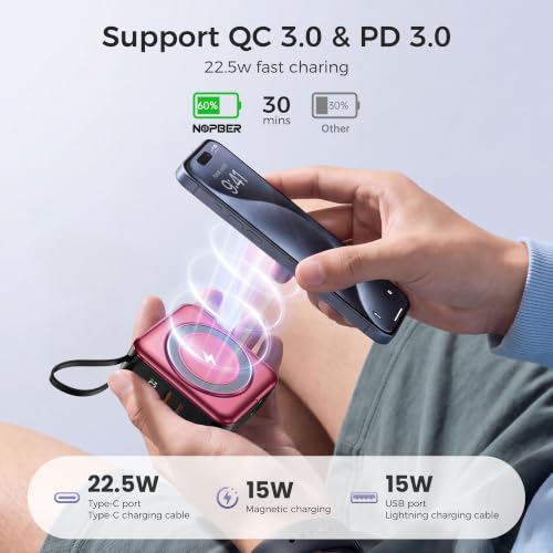 10000mAh Portable Charger Power Bank Built in Cables&Wall Plug - color: Red