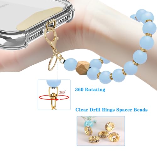 Silicone Beaded Phone Wrist Strap, Phone Bracelet Strap with Tether Tab Elastic Hands Free Wristlet Strap - color: Light Purple