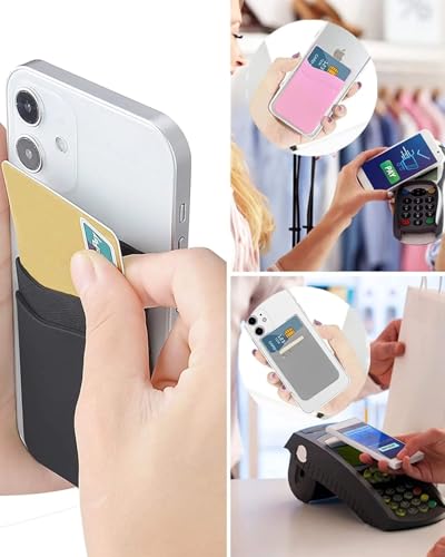 3Pc Silicone Card Holder for Phone Case, Stick On Back of Phone Wallet - color: Black+White+Dark Grey