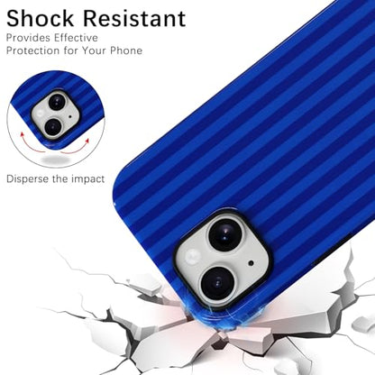 Skyseaco Compatible with iPhone 15 Case with MagSafe, Cute Striped Phone Case for Women Girls, Soft TPU + Hard PC Dual Layer Shockproof Glossy Protective Cover, Navy Blue - color: Navy Blue, size: iPhone 15