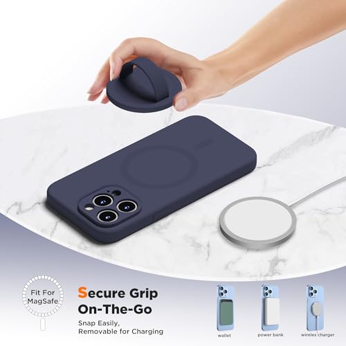 Upgraded Magnetic Phone Grip, Liquid Silicone Soft and Portable, Removable Finger Loop Ring Grip Holder for iPhone, Strong Magnetic Attraction, Compatible with MagSafe Phone Case, Midnight Blue - color: Midnight Blue