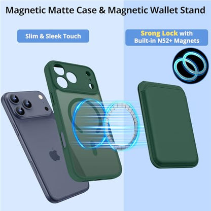 for iPhone 17 Pro Max Case w/Detachable MagSafe Wallet-Green | RFID Blocking Card Holder&Kickstand, Military-Grade Drop & Raised Camera Protection for Travel & Commute - color: Green