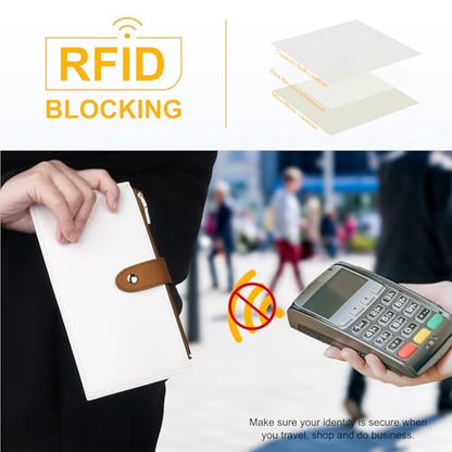 Travelambo RFID Wallet Women Large Size Bifold Multi Card Wallet Case with Zipper Pocke Credit Card Holder for Women - color: Beige & Brown