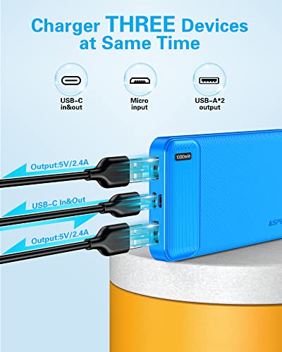 AsperX 2 Pack 10000mAh Portable Charger Dual USB Power Bank Battery Pack - color: Red+Blue