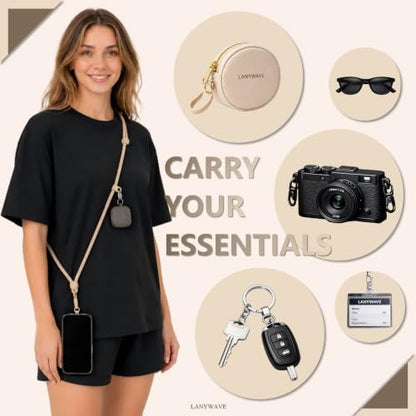 Adjustable Crossbody Phone Lanyard, Braided Cord with Tether Tab - color: Beige