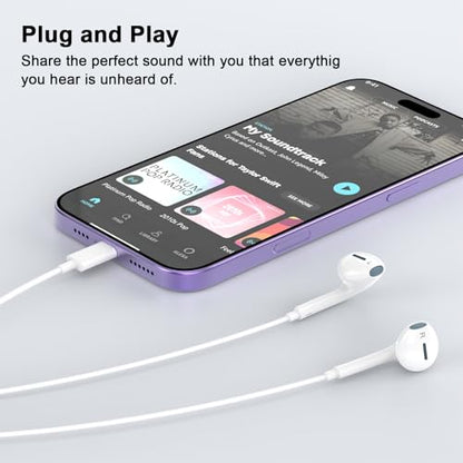 [Apple MFi Certified] Wired Headphones for iPhone Earbuds with Lightning,2 Pack Built-in Mic & Volume Control HiFi Stereo Nosie Reduction in-Ear Earphones Compatible with iPhone 14/13/12/11/XR/XS/X