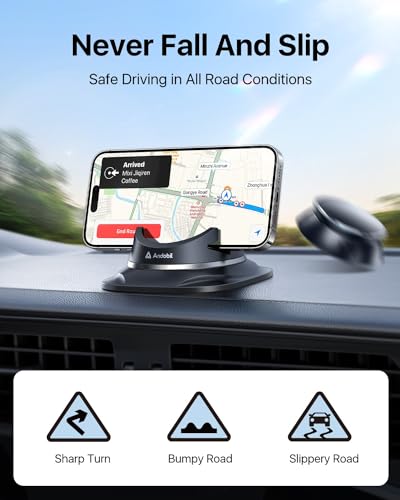 andobil 2026 Upgraded Car Phone Holder Mount, Ultra Stable & Silicone Phone Holders for Your Car 360° Rotatable Dashboard Cell Phone Holder Mount for iPhone 17 Pro Max/16/15/14/13/12/ Samsung