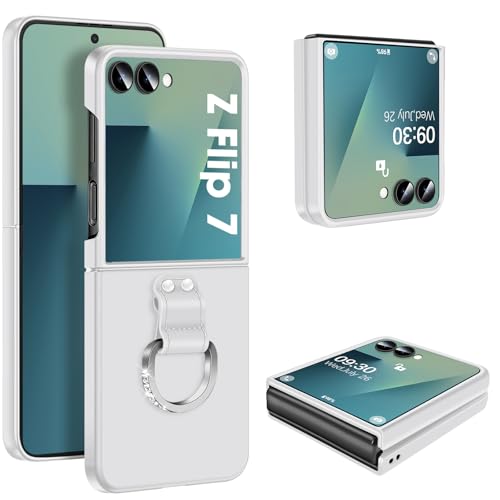 Z Flip 7 Case for Samsung Galaxy Z Flip7 5G, Ring Case for Women Silky Touch Slim Hard PC Matte Back Cover Ultra Thin Z Flip 7 Phone Case Anti-Scratch Protective Cases for Samsung Z Flip 7 5G (White) - color: White