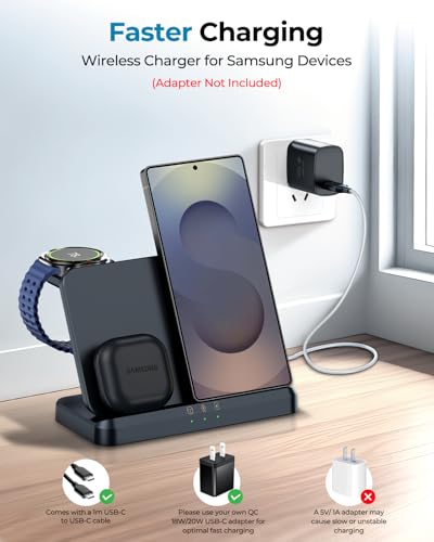 3 in 1 Wireless Charging Station for Galaxy S26 Ultra S25 S24, Z Fold Flip 7/6, Detachable Watch Charger for Galaxy Ultra 8/7/6, Foldable, Fast Charging, No Adapter - color: Samsung Black