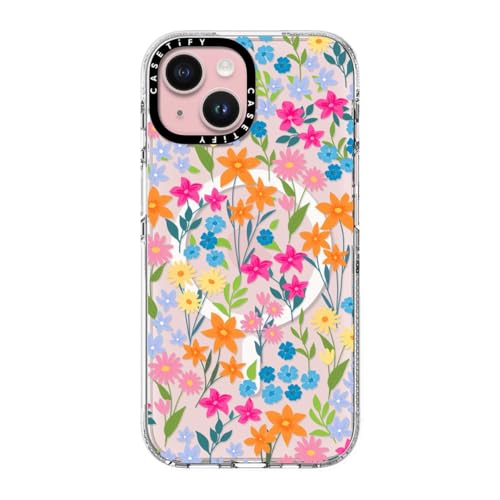 CASETiFY for iPhone 15 Case - Impact Clear Compatible with MagSafe | Not Yellowing | 6.6 ft. 3X Military Grade Drop Protection | bright spring flowers - daisy floral pattern | Clear - color: bright spring flowers, size: Iphone 15 (6.1")