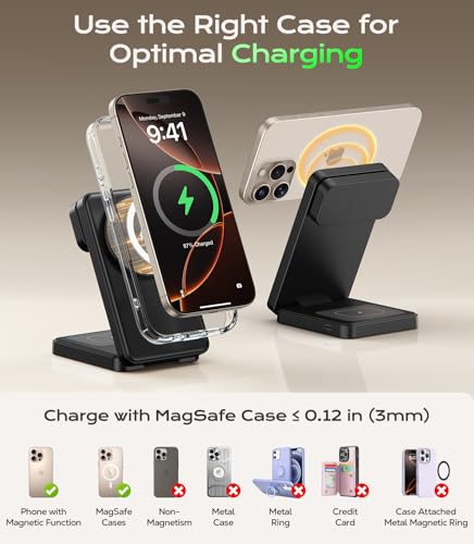 Meifigno 3 in 1 Foldable Wireless Charger for Apple Multiple Devices, Black - color: Black